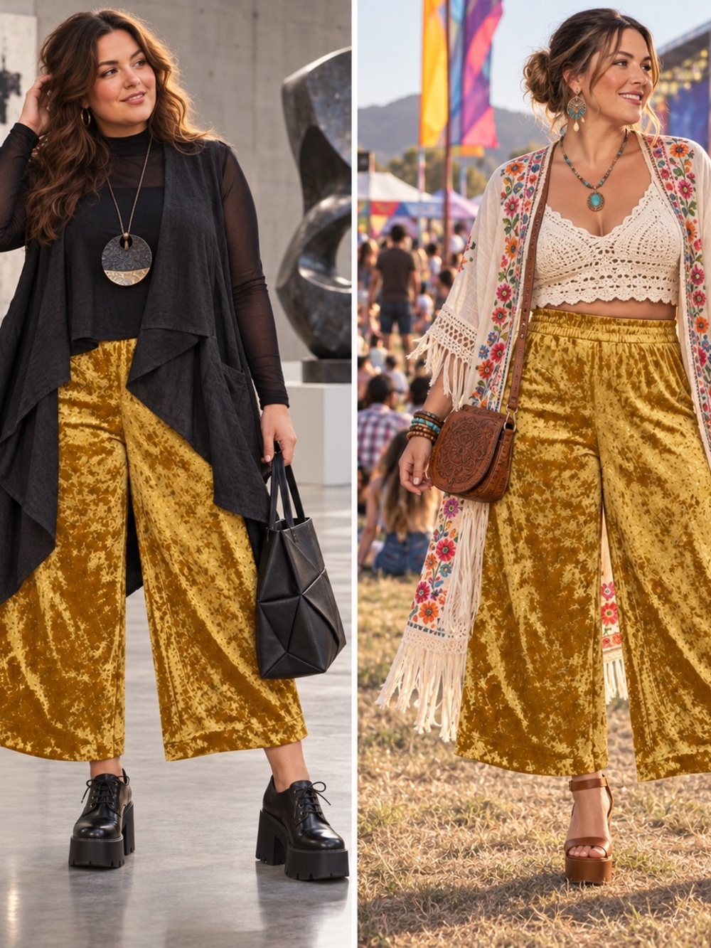 A New Day XL Mustard Gold Crushed Velvet Cropped Wide Leg Pants